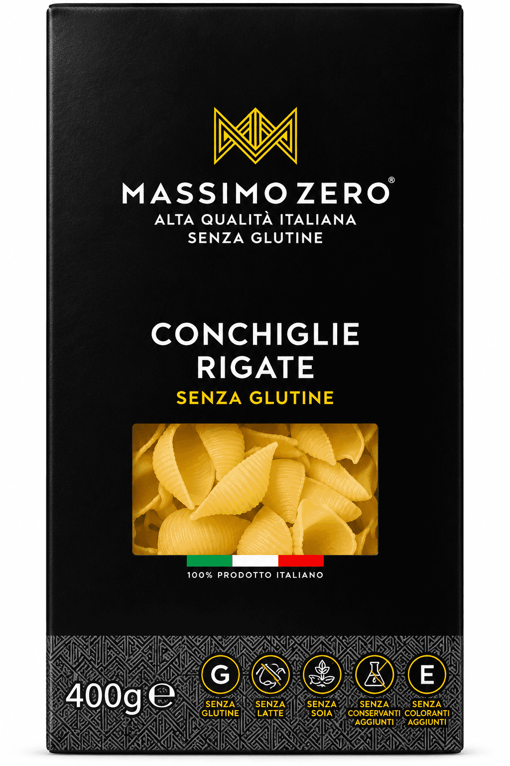 Паста Конкилье ригате из кукурузы и риса без глютена Massimo Zero 400 г