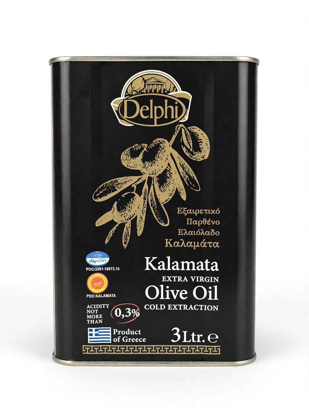 Оливковое масло первого холодного отжима Kalamata (Каламата), холодная экстракция — 3 л