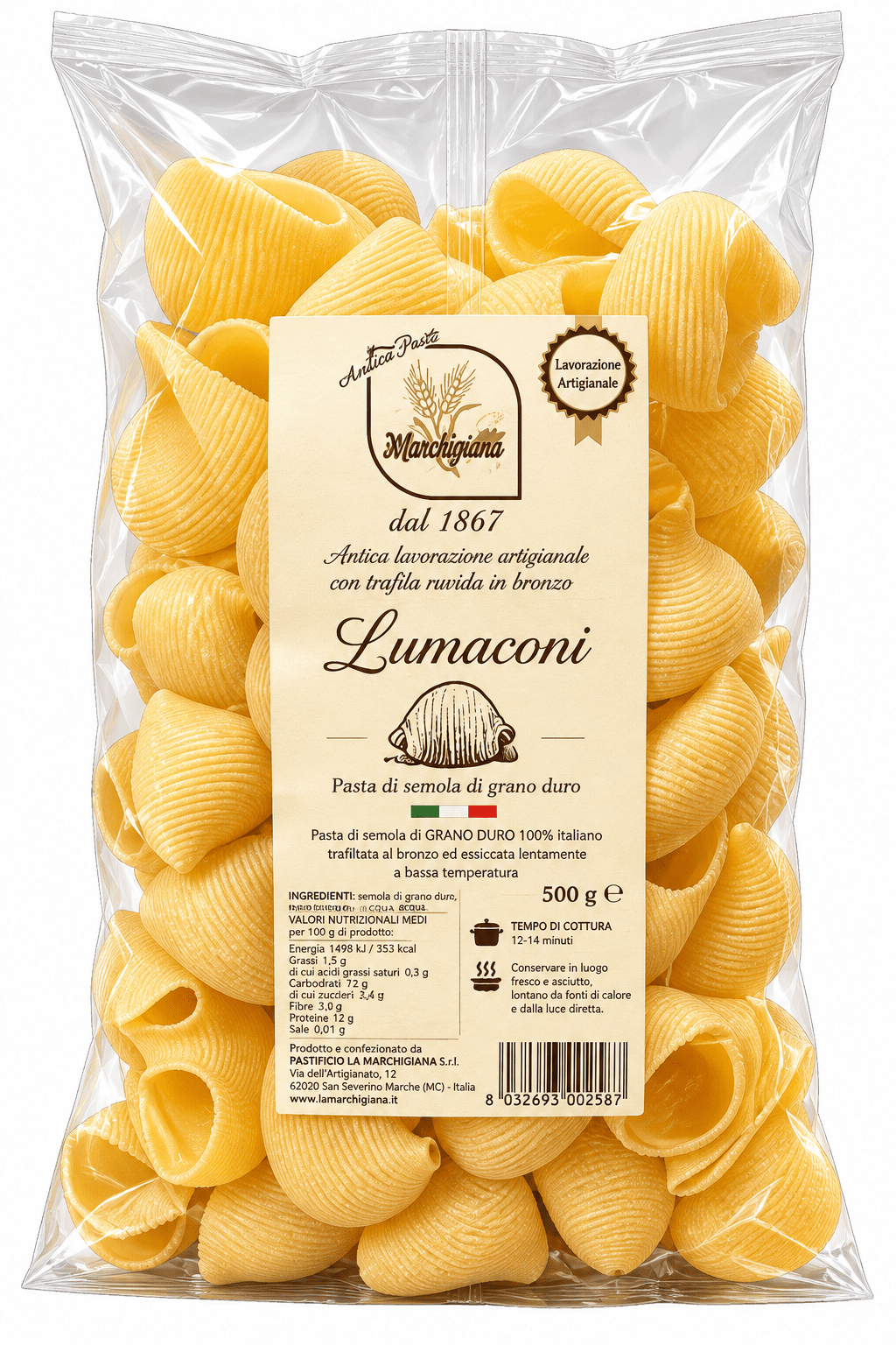 Паста Лумакони Пастифичио Машиарелли 500 г, Lumaconi Pastificio Masciarelli 500 gr