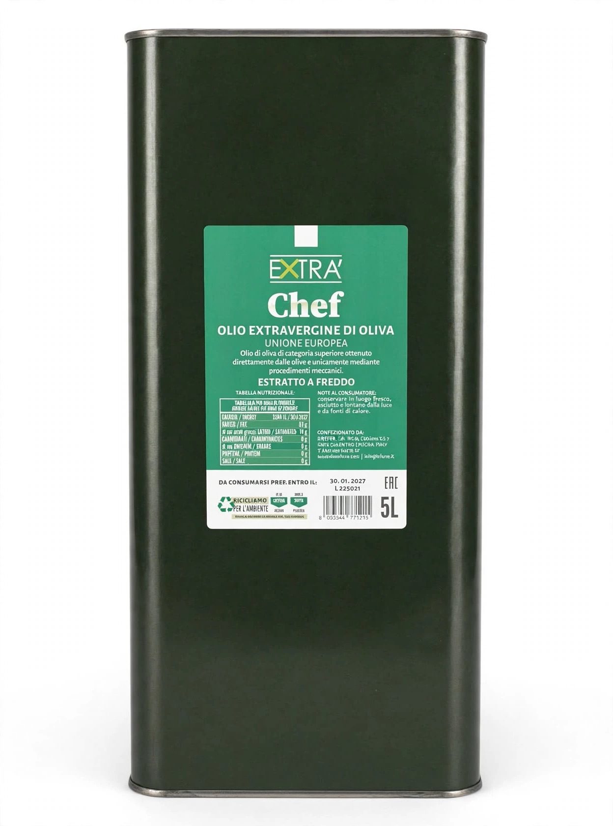 Оливковое масло первого холодного отжима Extra’ Chef — 5 л