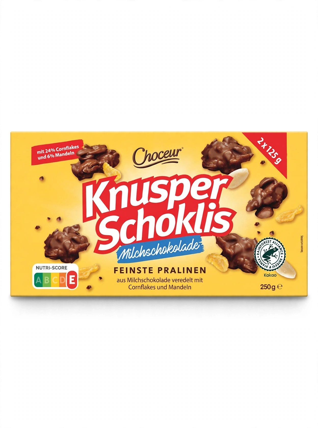 Choceur Knusper Schoklis — молочный шоколад с кукурузными хлопьями и миндалём, 250 г