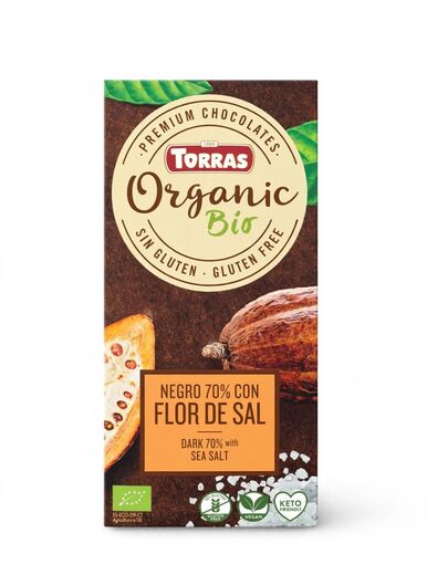 Тёмный шоколад Torras Organic Bio 70% с морской солью, без глютена — 100 г