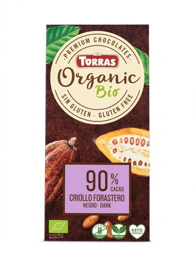 Тёмный шоколад Torras Organic Bio 90% какао Criollo Forastero, без глютена