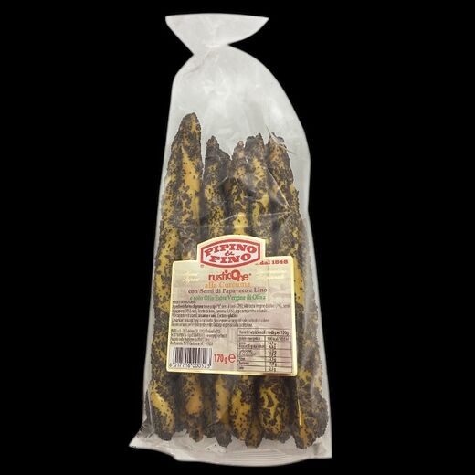 Гриссини с куркумой, маком и льняными семенами 170 г, Rusticone alla curcuma con semi di papavero e limo Prato 170 gr.